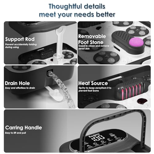 Ranjova Collapsible Foot Spa Electric Rotary Massage, Foot Bath with Heat, Bubble,Temp Control, and 24 Motorized Shiatsu M...