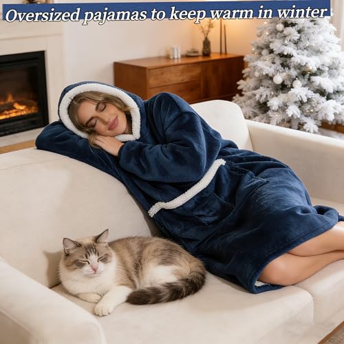 Bupekbee Wearable Blanket Hoodie with Giant Pocket, Soft Warm Sherpa Fleece Oversized Blanket Sweatshirt Gifts for Women Men
