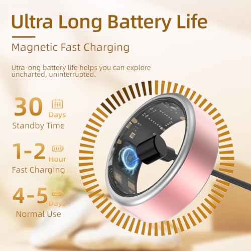 Potewek Smart Ring Long-Lasting Battery Chip Fitness Tracker Monitors Heart Rate Blood Oxygen Levels Records Sleep Step Co...