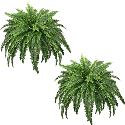 FOREST PRINCE 45" Fake Ferns, Realistic Large Artificial Bush Plants, 2 Artificial Boston Ferns with 59 Fronds for Outdoor...