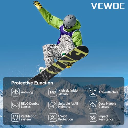 VEWOE Ski Goggles for Men Women,Anti Fog UV Protection Snowboard Goggles for Adult & Youth,OTG Snow Skiing Goggles