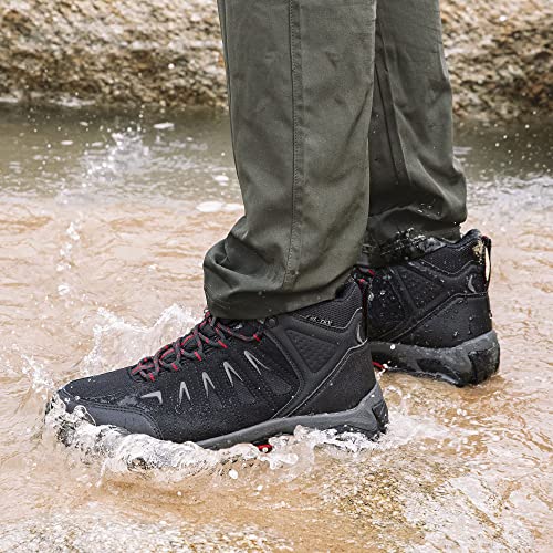 SHULOOK Men's Waterproof Hiking Boots Non-Slip Lightweight Mid Top Ankle Boot Breathable Hiker Trekking Shoes