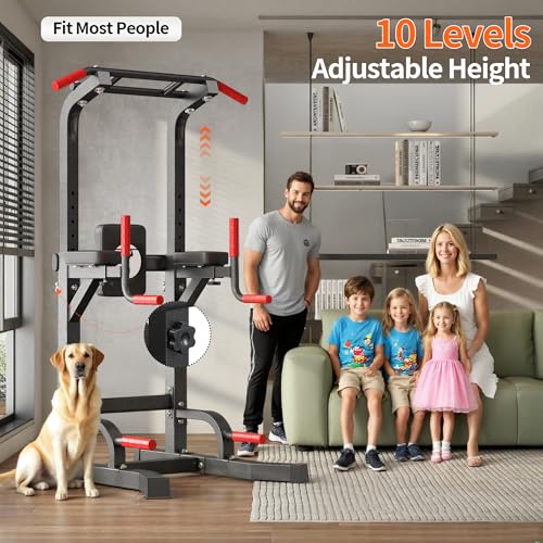 SogesPower Multi-Function Power Tower Pull Up Bar Station Pull Up Dip Station for Home Gym, 10-Level Adjustable Height Pul...
