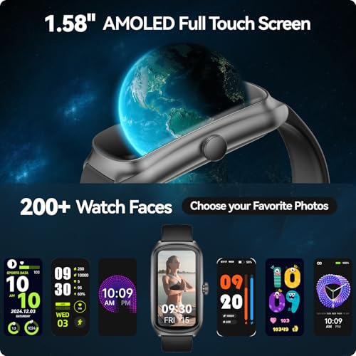 AMOLED Fitness Tracker Watch with 24/7 Heart Rate/SpO2/Sleep Monitor, IP68 Waterproof Smart Watch, Step Calorie Counter Pe...