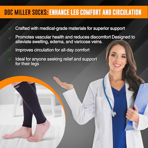Doc Miller - Compression Calf Sleeve for Short Men & Women, Medical Grade, 15-20mmHg Graduated Support for Running, Shin S...