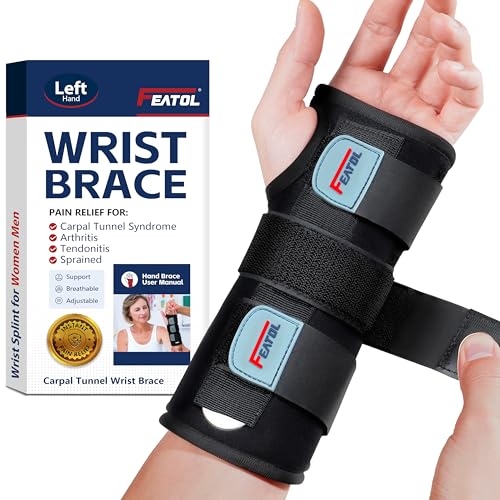 FEATOL Wrist Brace Hand Brace, Carpal Tunnel Wrist Splint Night Support for Women Men, Pain Relief Support -Tendonitis, Ar...