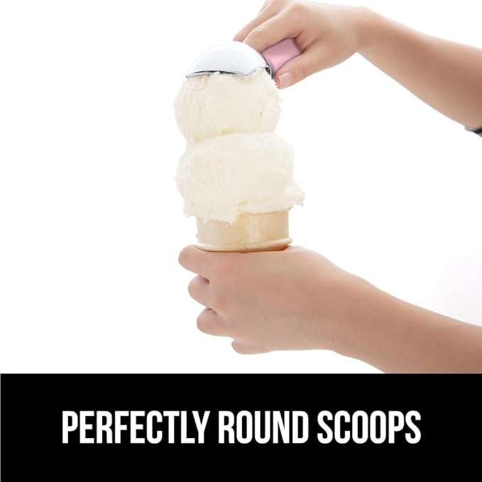 GORILLA GRIP BPA-Free Heavy Duty Ice Cream Scoop, Comfortable Ergonomic Handle, Professional Grade Scooper for Perfect Round Scoops, Spoon Frozen Hard Gelato, Sorbet, Cookie Dough, Kitchen Tool, Pink
