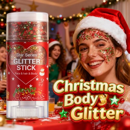 Christmas Body Glitter Stick,Face Hair Glitter for Kids Women Makeup,Waterproof Christmas Hair Accessories,Singer Concert ...