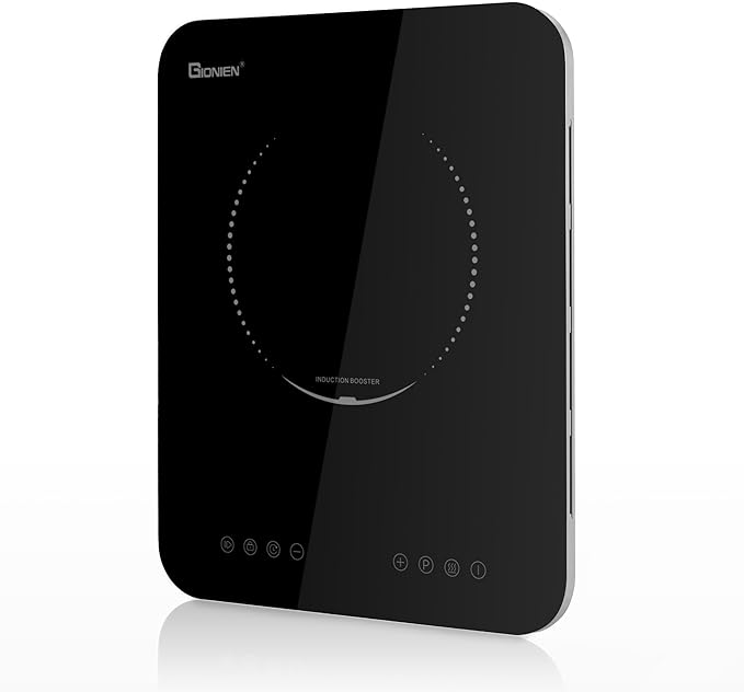 GIONIEN Portable Induction Cooktop 1200W,Single Hot Plate Countertop Burner 110~120V,Sensor Touch Electric Cooker,10 Power,0.94”Ultra Thin,6.69” Heating Coils,Child Safety Lock,Timer