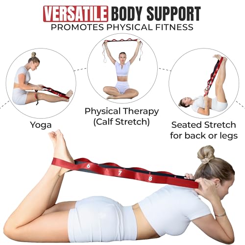 Stretch Strap with Loops Physical Therapy - Full Body Exercise Straps for Stretching with Detachable Foot - Leg & Calf Str...