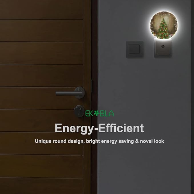 EKOBLA Winter Green Christmas Tree Night Lights Plug into Wall Holiday Presents Gift Boxes Snowflakes Plug-in Nightlights Auto Sensor LED Dusk to Dawn Light for Boys Girls Men Women