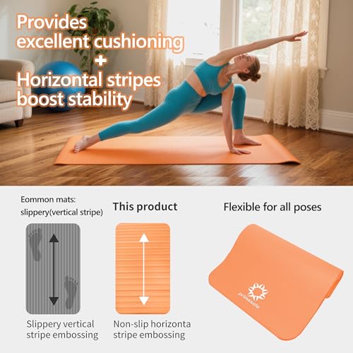 Primasole Thick Yoga Mat, 1/2-Inch Extra Thick NBR Mat with Enhanced Stability - Textured Design, Lightweight Mat with Car...