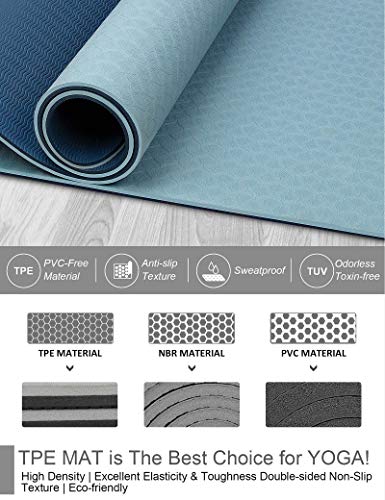 BEAUTYOVO Yoga Mat with Strap, 1/3 Inch Extra Thick Yoga Mat Double-sided Non Slip, Professional TPE Yoga Mats for Women M...