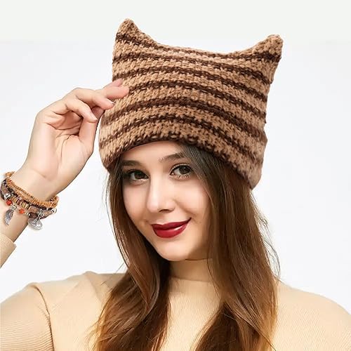 4 Pcs Y2K Therian Grunge Accessories for Women,Grunge Ripped Gloves,Grunge Knitted Cat Beanie,Fairycore Bracelets,Star Pendant Necklace,Therian Stuff,Therian Gear Y2K Clothes Accessories Khaki