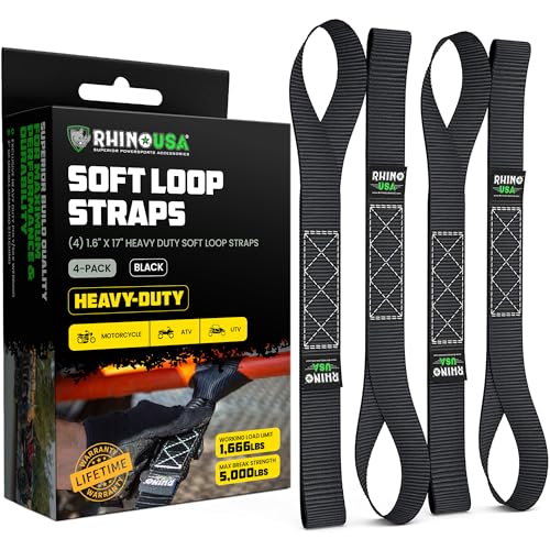 Rhino USA Soft Loop Tie Down Straps (4-Pack) - 1.6 Inch x 17 Inch (5,000 lbs Break Strength) Heavy Duty Motorcycle Handleb...