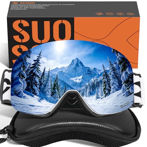 suoso OTG Ski Goggles for Men and Women, Frameless Magnetic Snowboard Goggles Anti Fog UV400 Protection Snow Glasses
