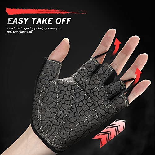 HTZPLOO Bike Gloves for Men Women with Anti-Slip Shock-Absorbing Pad, Light Weight Half-Finger Cycling Gloves