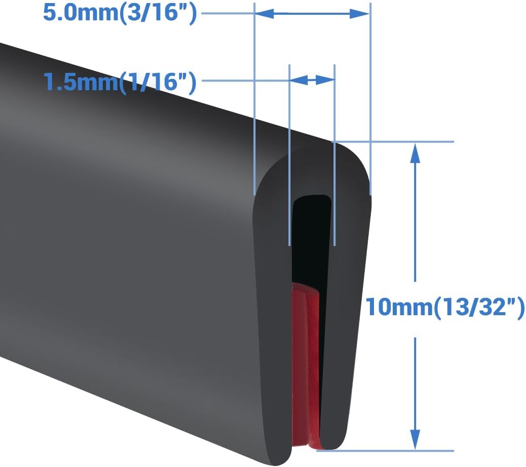 Rubber Edge Trim, Self-Adhesive Rubber Edge Trim, Edge Protector for Sheet Metal, EPDM Material, Fit 1/16"(1.6mm), Length 10Ft, Black Color, U Channel Edge Trim