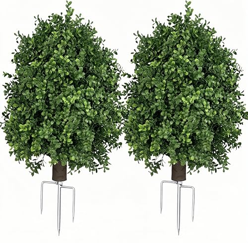 QIANYUN Boxwood Topiary Bush -Artificial Topiary for Outdoors-Evergreen Plants Topiary Ball Tree UV-Resistant 2-Pack for F...