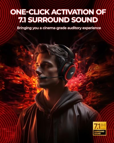 Wireless Gaming Headset, 7.1 Surround Sound, 2.4Ghz USB Gaming Headphones Bluetooth 5.4, 100-Hr Noise Canceling Mic RGB Li...