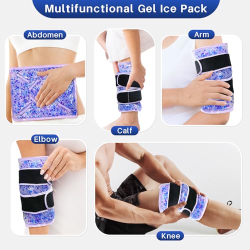 Knee Ice Pack Wrap for Pain Relief Reusable Gel Ice Wrap for Leg Injuries Swelling Knee Replacement Post-Surgery Recovery ...