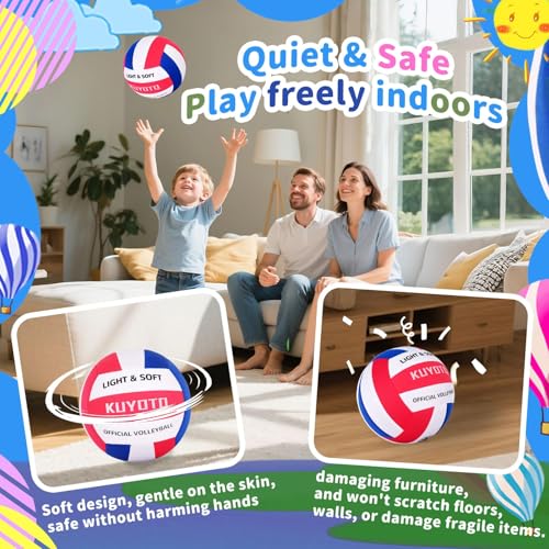 KUYOTQ Soft Indoor Volleyball for Indoor Practice Super Soft and Light Safe Sport Gear Fabric Volleyball for Kids Youth Ad...