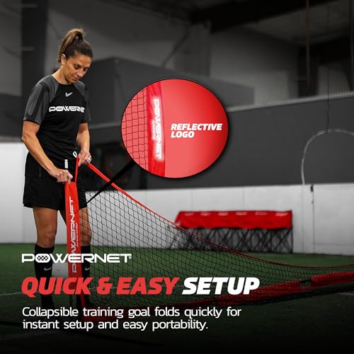PowerNet Soccer Tennis Net, Portable Instant, Indoor Outdoor, Metal Collapsible Base Weighted, Durable Vertical Bow Posts,...