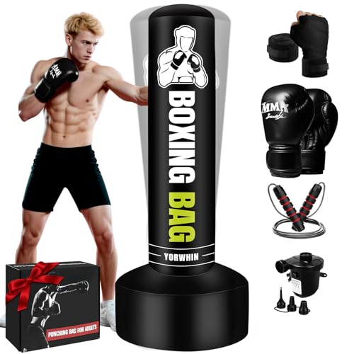 Freestanding Punching Bag for Adults Teens, 70'' Heavy Boxing Bag with Stand with Gloves, Pump and Jump Rope, Women Men St...