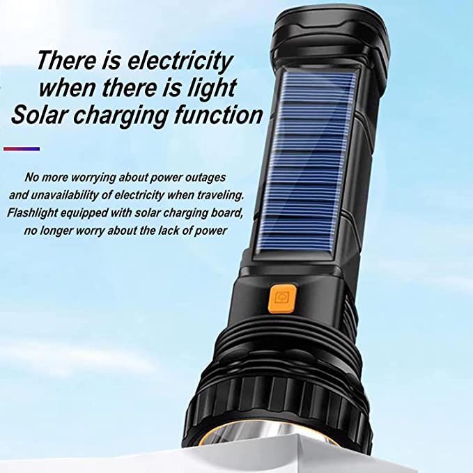 E-SHIDAI 1000 Lumens LED Flashlight, Solar/Rechargeable, Emergency Strobe Light, 2PC, Black, Model 325648795