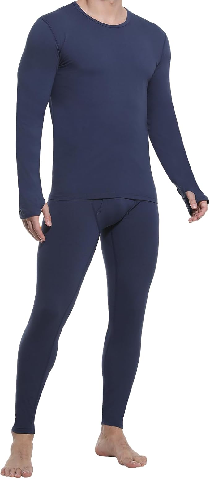 Bodvera Thermal Underwear for Men Long Johns with Fleece Lined Base Layer Set for Cold Weather(Top and Bottom)