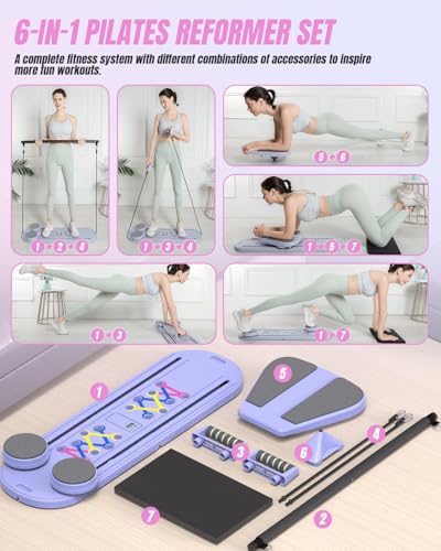 FUNWICT Pilates Board Pilates Reformer Set, Pilates Board for Home Workout Foldable Pilates Reformer Board for Women, 6 in...
