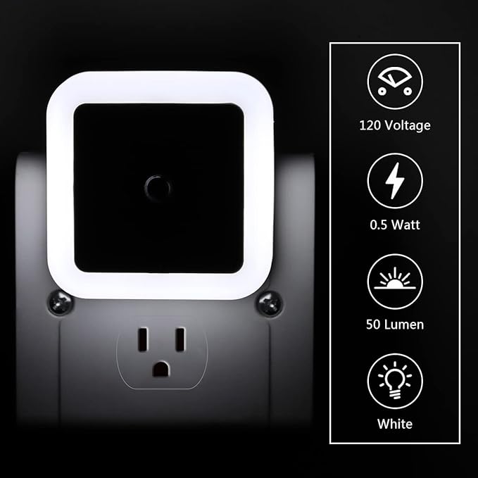 KINUR LED Night Lights Plug into Wall Daylight Color with Dusk to Dawn Night Light Plug in Sensor for Kids Room, Bedroom, Bathroom, Baby Nursery,Stair Lights, Hallway Light 6 Pack