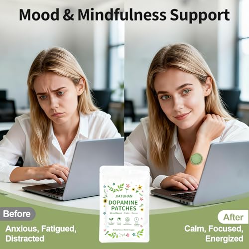 JIATUHAN Dopamine Patches Extra Strength – Mood Support, Calm & Focus – Stress Relief with Mucuna & 5-HTP – Plant-Based, V...