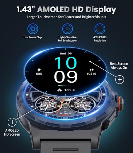 Military Smart Watch for Men(Answer/Dial Calls),1.46'' AMOLED Touchscreen/5ATM Waterproof/120+ Sports Modes Fitness Watch ...