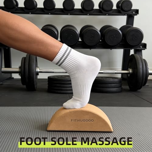 FITHUGOO 2 Pack Cork Yoga Block & Calf Stretching- Half Moon Recovery Block Improve Balance, Stability & Foot Mobility/Cal...