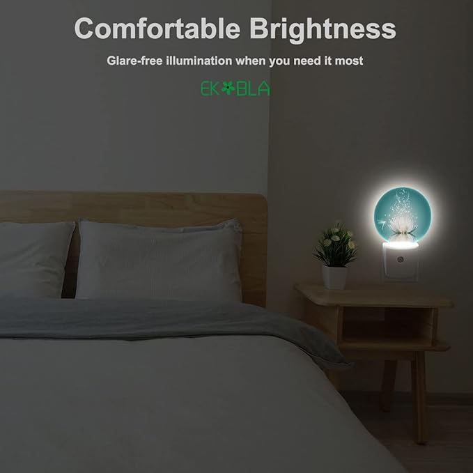 EKOBLA Lotus Night Light, Water Lily in Pond Dragonfly Floral Plug-in Night Lights with Dusk-to-Dawn Sensor for Bedroom Bathroom Living Room 0.5W Sleep Friendly for Women Girls Boys Gift