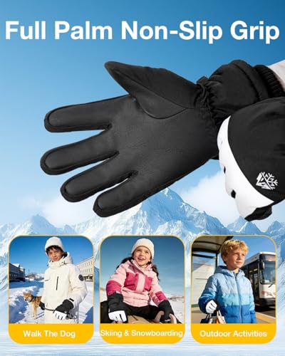 RIGWARL Kids Ski Snow Gloves Waterproof, Kids Winter Gloves for Boys Girls Snowboarding Sledding Ice Skating Snowball Fight