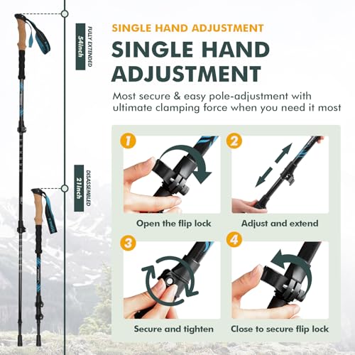 KINGGEAR TPC 100% Carbon Fiber Hiking Poles, Telescopic Retractable Nordic Trekking Poles, Ultra Lightweight Nordic Walkin...