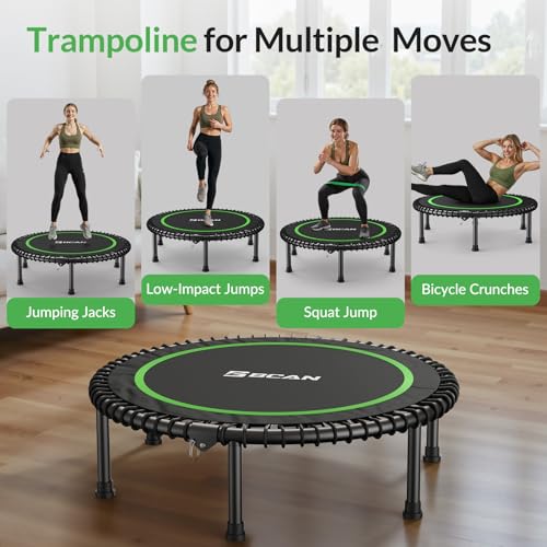 BCAN 450LBS/550LBS Foldable Mini Trampoline, 40"/48" Adult Fitness Trampoline with Durable Bungees, Stable & Quiet Exercis...