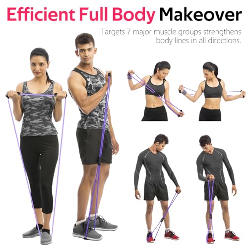 RENRANRING Figure 8 Fitness Resistance Bands with Handles - Exercise Tube Band Set of 3 for Arm and Shoulder Stretch, Rope...