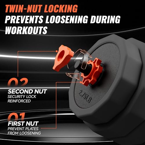 ZTTEN Adjustable Dumbbell Set,25/45/65lbs - Double-nut Fastening - 5 in 1 Free Weights as Barbell, Kettlebells, Push up St...