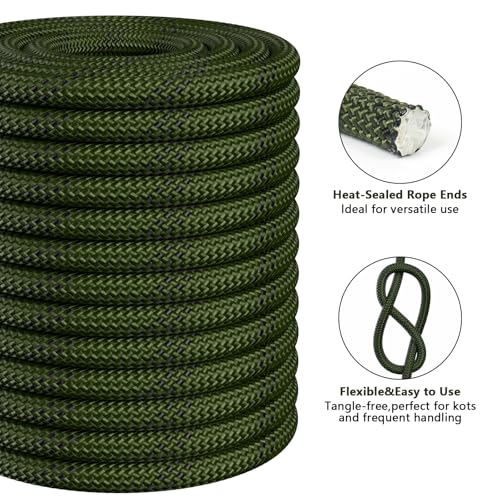 X XBEN Braided Polyester Arborist Rope 1/2 inch X 100ft, 48 Strands, 12 Inner core,5174 LBS Breaking Strength Outdoor Rope...