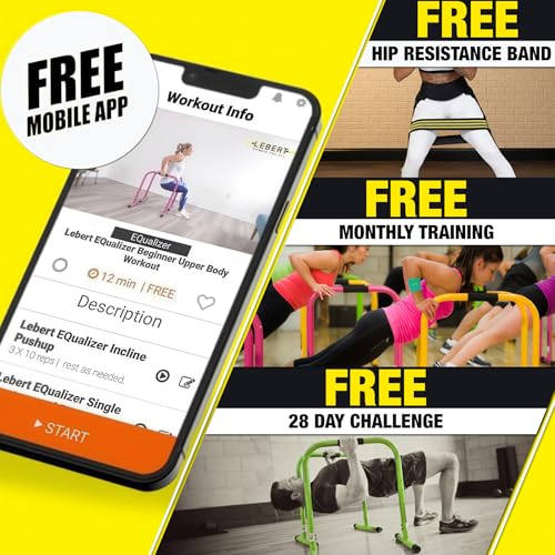 Lebert EQualizer Total Body Strengthener – Portable Dip Station for Full Bodyweight Training – Includes Hip Resistance Ban...