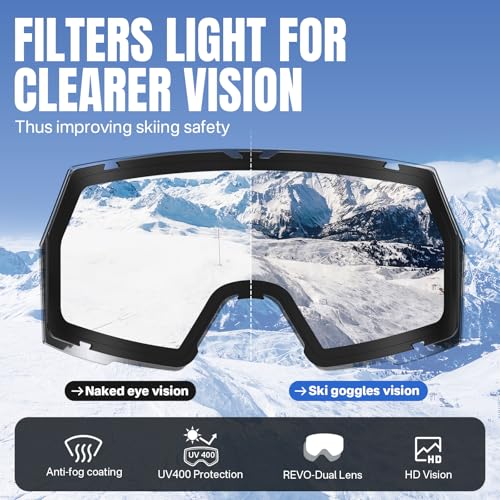 YOZISS Ski Goggles Men Women,OTG Snowboard Goggles Over Glasses,Anti Fog Winter Sports Goggles for Snowboard Snowmobile