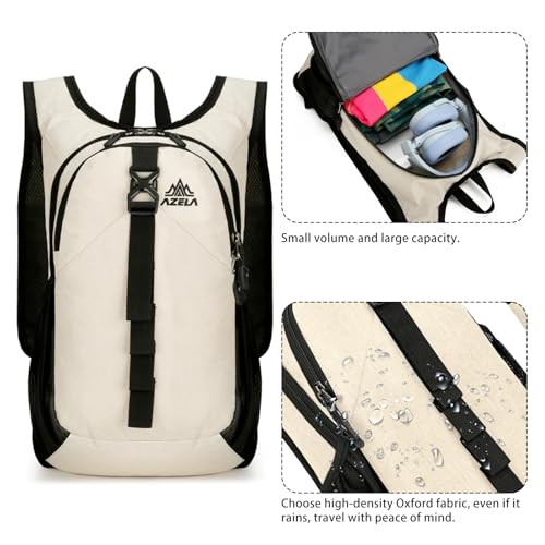 VOBUYING 15L Small Hiking Backpack Foldable Ultralight Trekking Camping Outdoors Backpack for Women Men (beige)