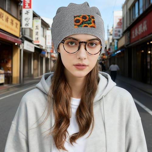 YANYU Orange Sunflower Wallpaper Print Lightweight Waffle Pullover Hat Men Women Winter Headwear Outdoor Camping Travel