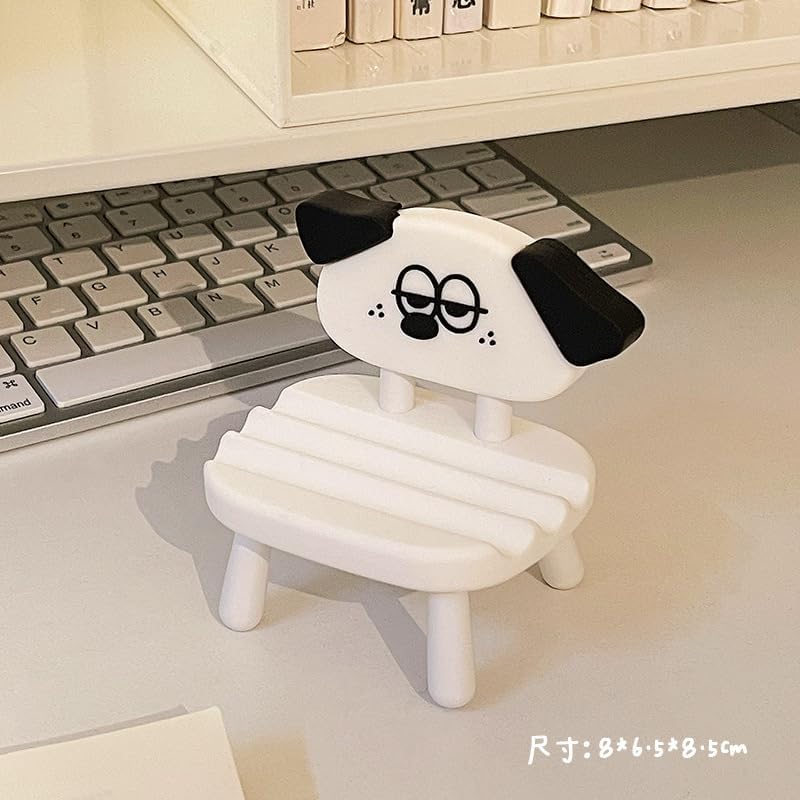 Super Cute Funny Face Animal Chair Cell Phone Stand, Adjustable Mobile Phone Support‌ Holder‌ Cellphone Mount‌ for Desk, Compatible with Phone 17 16 15 14 13, Smartphone, Pad, Tablet-Glass Dog