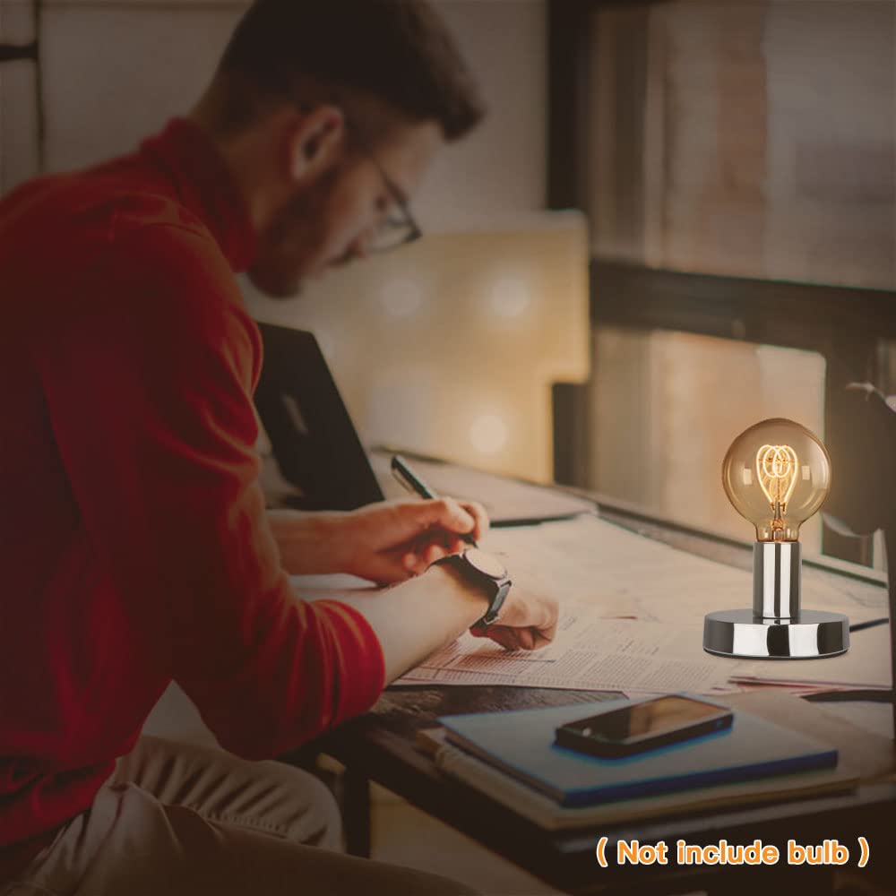 Helunsi Industrial Table Lamp Base, Silver Metal E26/E27 Bulb Holder, Mini Short Desk Lamp With 5.8Ft Cord, Model E507234