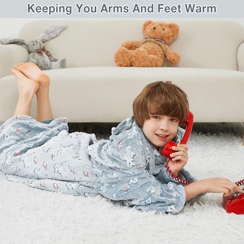 Viviland Wearable Fleece Blanket with Sleeves & Foot Pocket for Kids Lightweight Soft Blanket for Boys and Girls, 47" x 4...