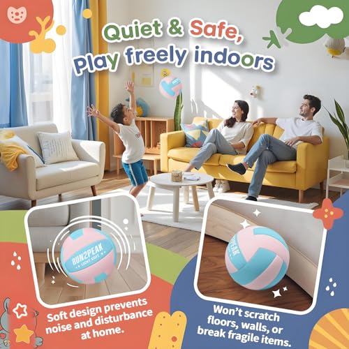 RUN2PEAK Super Soft Light Volleyball - Safe and Quiet Fabric Volleyball Ball for Indoor Play - Official Size 5 Kids Youth ...